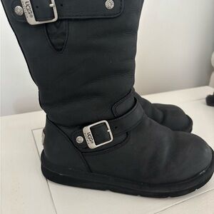 UGG Black Leather Buckle Accent Boots